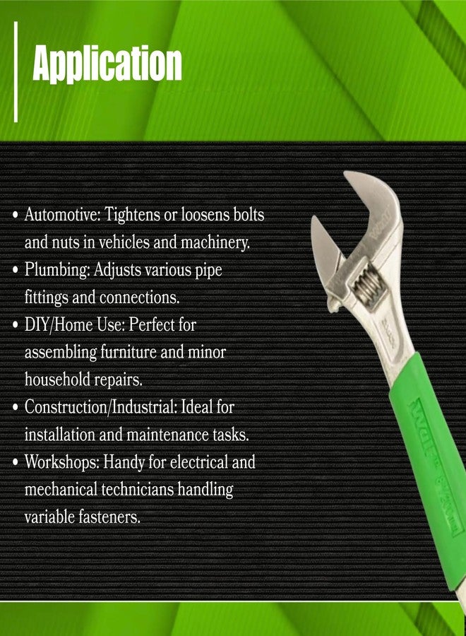 Wulf 8 Inch Adjustable Wrench | Heavy Duty Alloy Steel Spanner with Smooth Screw Adjustment | Single Sided Hand Tool with Comfortable Grip | Fully Hardened for Extra Strength & Durability - Image 5
